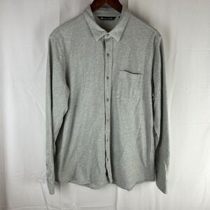 Travis Mathew Mens Large Long Sleeve Button Up Shirt Gray Ribbed Casual Comfort
